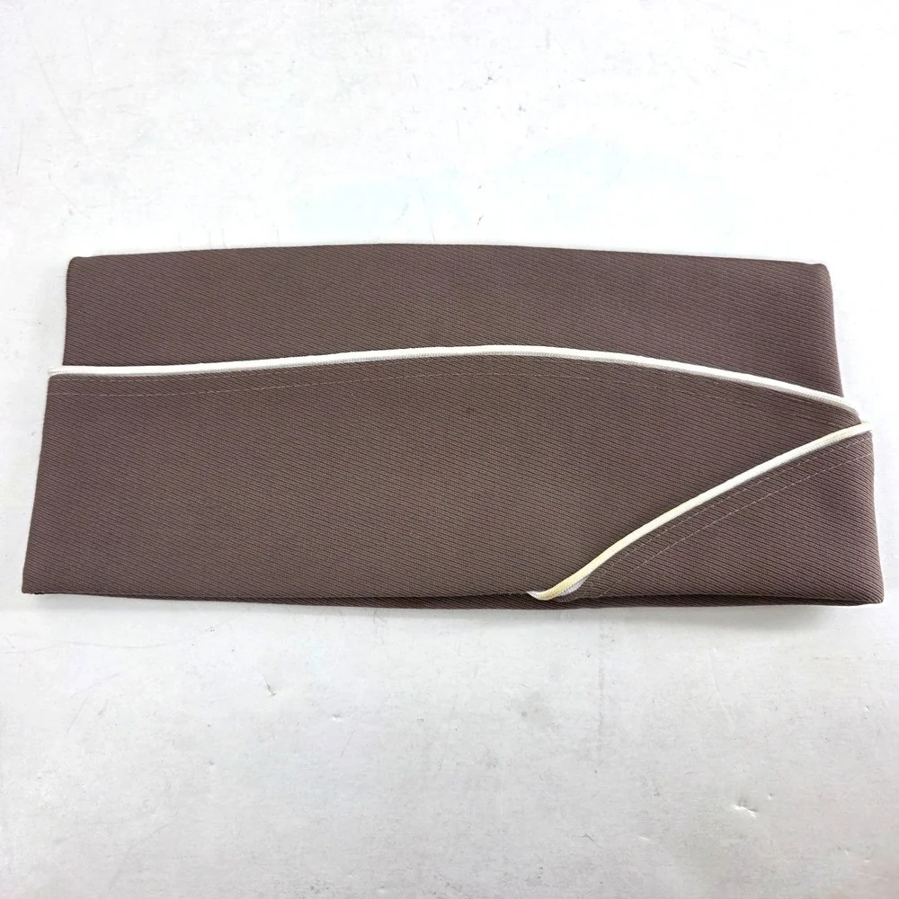 Military Garrison Hat Cap, Brown with White Piping, Size 7, US Bayly Original